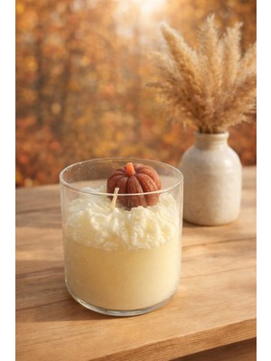 Sonbahar ve Kış Temalı El Yapımı Cam Bardak Soya Wax Kokulu Mum – Kabak Figürlü Dekoratif Hediyelik