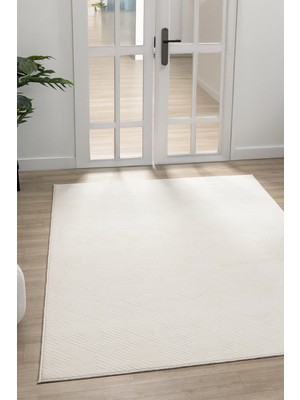 Merinos Rölyef Halı Kaymaz Tabanlı Makinada Yıkanabilir Leke Tutmaz Krem Kesme Halı Salon Yolluk