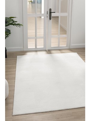 Maisoria Home  Rölyef Halı Kaymaz Tabanlı Makinada Yıkanabilir Leke Tutmaz Krem Kesme Halı Salon Yolluk