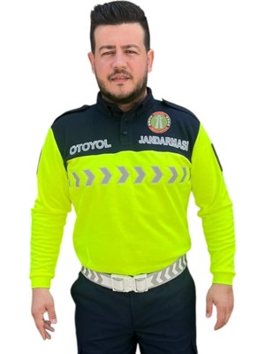 Asker Vadisi Trafik Jandarması Sweatshirt Uzun Kollu Reflektörlü Yönetmeliğe Uygun Orjinal Yeşil Renk Nakış Işlemeli