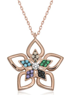 Katre46 ​925 Ayar Gümüş Renkli Taşlı Çiçek Kadın Gümüş Kolye