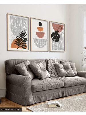 Evine Moda Soyut Yaprak Çiçekler 3 Parça Ahşap Çerçeveli Tablo