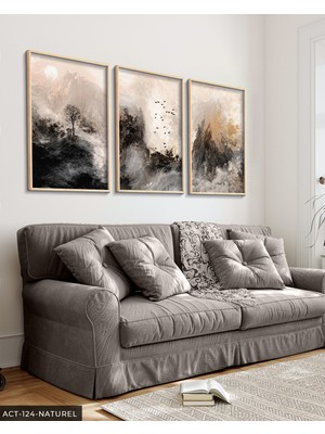 Evine Moda Fırça Izleriyle Modern Sanat 3 Parça Ahşap Çerçeveli Tablo Act