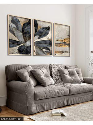 Evine Moda Gold Detaylı Siyah Çiçek 3 Parça Ahşap Çerçeveli Tablo Act