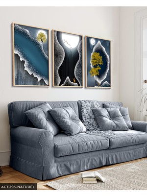 Evine Moda Noktalı Modern Sanat 3 Parça Ahşap Çerçeveli Tablo Act