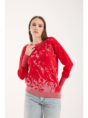 Moda Days Sim Desenli Geniş Manşetli Bisiklet Yaka Triko Bluz