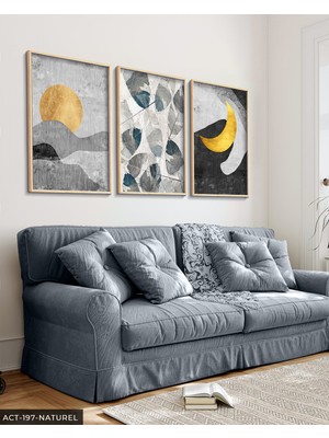 Evine Moda Yapraklar ve Gold Ay 3 Parça Ahşap Çerçeveli Tablo Act