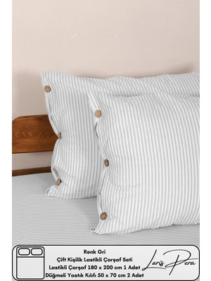 Çift Kişilik Lastikli Çarşaf Seti Pamuklu Iplik Boyalı 180X200CM Düğmeli Yastık KILIFI(50X70CM2ADET)