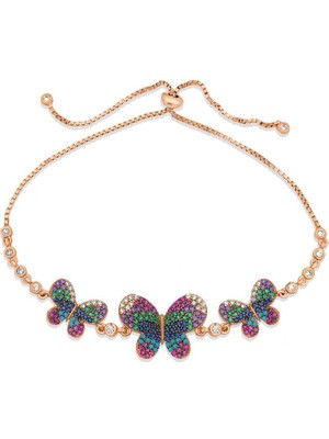 Katre46 925 Ayar Gümüş Rose Kelebekli Asansör Bileklik