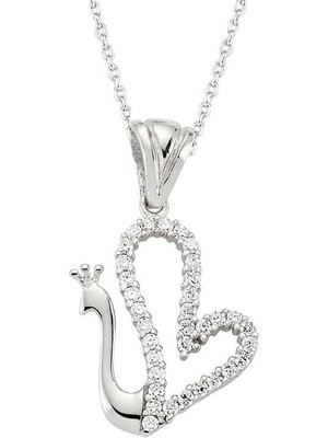 Katre46 925 Ayar Gümüş Kalpli Kuğu Kadın Gümüş Kolye