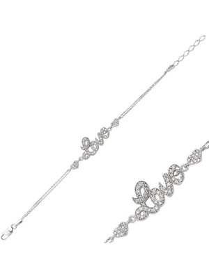 Katre46 925 Ayar Gümüş Kalpli Love Yazılı Bileklik