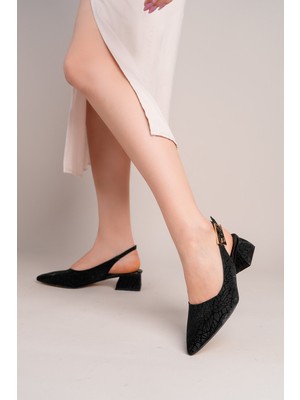 Bulutmod BA04598 Siyah S Kadın Altın Toka Günlük Abiye 3 cm Kısa Topuklu Ayakkabı - 37