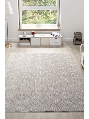 Maisoria Home  Rölyef Halı Kaymaz Tabanlı Makinada Yıkanabilir Leke Tutmaz Gri Kesme Halı Salon Yolluk