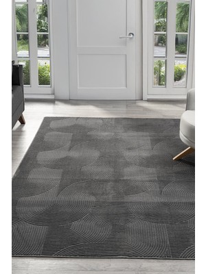 Maisoria Home Merinos Rölyef Halı Kaymaz Tabanlı Makinada Yıkanabilir Leke Tutmaz Antrasit Kesme Halı Salon Yolluk