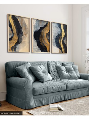 Evine Moda Gold ve Lacivert Renginde Farklı Şekiller 3 Parça Ahşap Çerçeveli Tablo Act