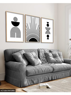 Evine Moda Soyut Desen Çizgiler 3 Parça Ahşap Çerçeveli Tablo Act