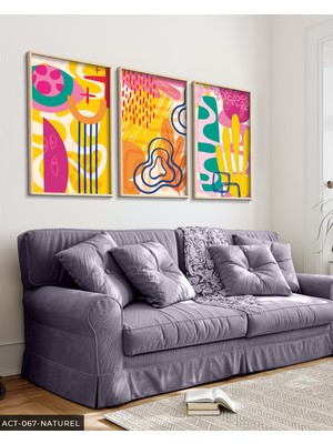 Evine Moda Rengarenk Desenler 3 Parça Ahşap Çerçeveli Tablo