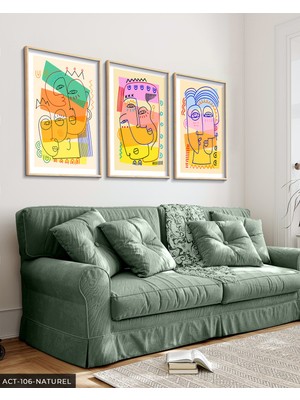Evine Moda Şekilli Portreler 3 Parça Ahşap Çerçeveli Tablo Act
