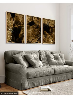 Evine Moda Gold Detaylı Şekiller 3 Parça Ahşap Çerçeveli Tablo Act