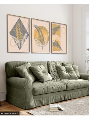 Evine Moda Sanatsal Tüy Desen 3 Parça Ahşap Çerçeveli Tablo Act