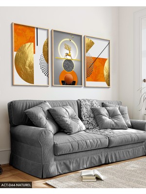 Evine Moda Gold, Geyik, Geometri, Soyut, Neon 3 Parça Ahşap Çerçeveli Tablo Act