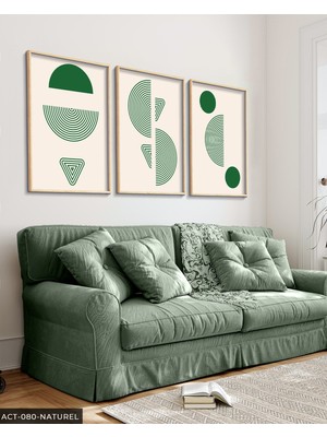 Evine Moda Yeşil Soyut Desen 3 Parça Ahşap Çerçeveli Tablo