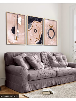 Evine Moda Sulu Boya Görünümlü Soyut Sanat 3 Parça Ahşap Çerçeveli Tablo Act