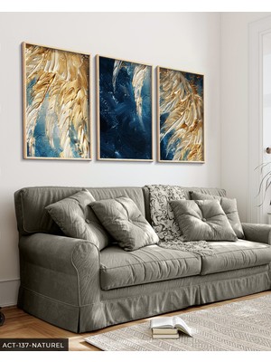 Evine Moda Gold Detaylı Kabartma 3 Parça Ahşap Çerçeveli Tablo Act