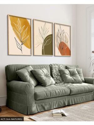 Evine Moda Minimalist Botanik Sanat 3 Parça Ahşap Çerçeveli Tablo Act