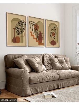 Evine Moda Vazo Çiçek Bohem Tarzı 3 Parça Ahşap Çerçeveli Tablo