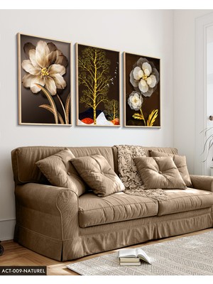 Evine Moda Çiçek Ağaç 3 Parça Ahşap Çerçeveli Tablo Act