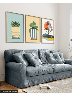 Evine Moda Saksıda Çiçek 3 Parça Ahşap Çerçeveli Tablo