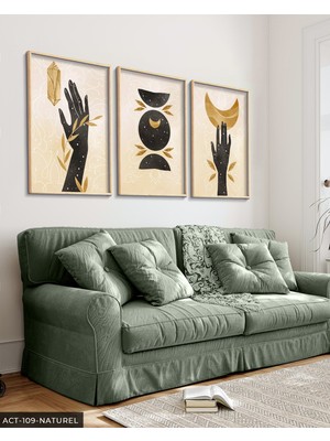 Evine Moda Sulu Boya Görünümlü Boho Tarz 3 Parça Ahşap Çerçeveli Tablo Act