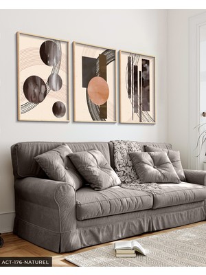 Evine Moda Dairesel ve Çizgisel Poster 3 Parça Ahşap Çerçeveli Tablo Act