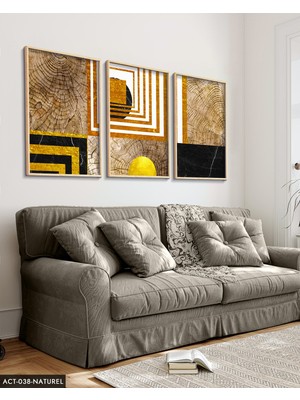 Evine Moda Soyut Sanatsal Desen 3 Parça Ahşap Çerçeveli Tablo Act