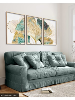 Evine Moda Yeşil ve Gold Detaylı Set 3 Parça Ahşap Çerçeveli Tablo Act