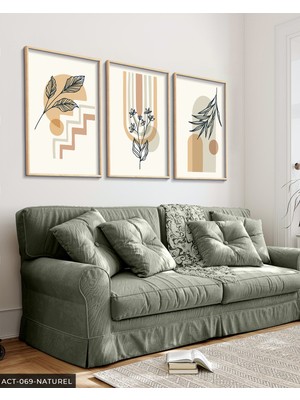 Evine Moda Soyut Çiçek 3 Parça Ahşap Çerçeveli Tablo