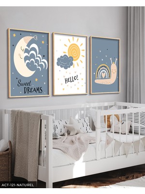 Evine Moda Hayvan Temalı Çocuk Odası 3 Parça Ahşap Çerçeveli Tablo Act