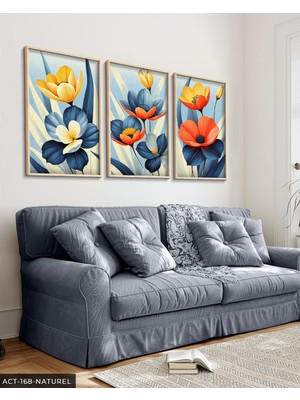 Evine Moda Renkli Çiçekler 3 Parça Ahşap Çerçeveli Tablo Act