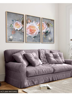 Evine Moda Inci ve Gül 3 Parça Ahşap Çerçeveli Tablo Act