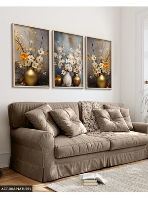 Evine Moda Vazodaki Çiçekler 3 Parça Ahşap Çerçeveli Tablo Act