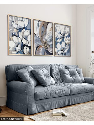 Evine Moda Yağlı Boya Görünümlü Çiçekler 3 Parça Ahşap Çerçeveli Tablo Act