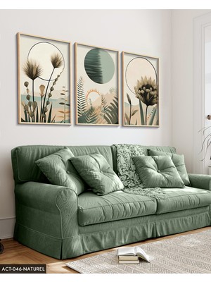 Evine Moda Boho Tarzı Suluboya Görünümlü 3 Parça Ahşap Çerçeveli Tablo Act