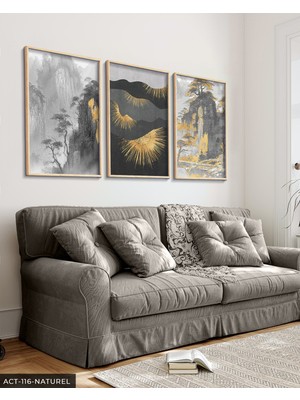 Evine Moda Gold Detaylı Modern Sanat 3 Parça Ahşap Çerçeveli Tablo Act