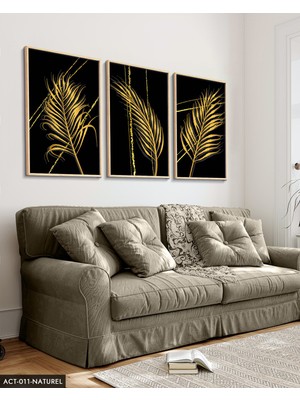 Evine Moda Gold Tüy Desen 3 Parça Ahşap Çerçeveli Tablo Act