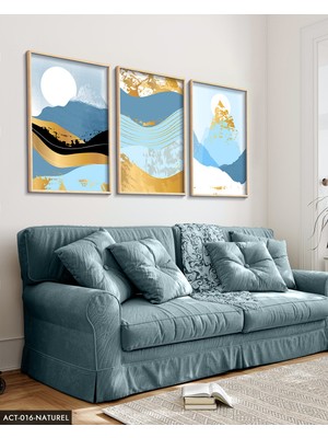 Evine Moda Soyut Dağ Görsel 3 Parça Ahşap Çerçeveli Tablo Act