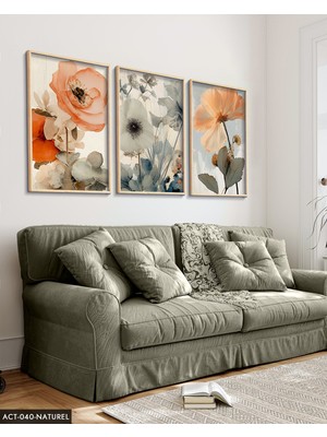 Evine Moda Sulu Boya Görünümlü Baskı 3 Parça Ahşap Çerçeveli Tablo Act