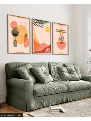 Evine Moda Renkli Doğa Soyut 3 Parça Ahşap Çerçeveli Tablo