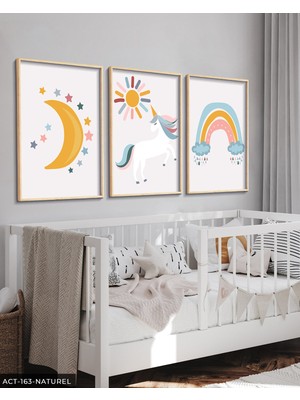Evine Moda Minimalist Unicorn 3 Parça Ahşap Çerçeveli Tablo Act