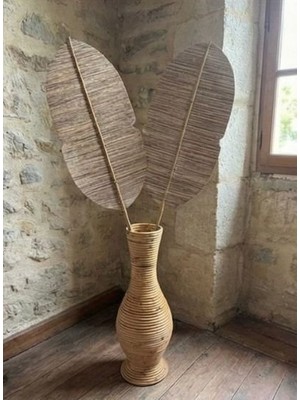 Egzotik Muz Yaprağı Bambu Vazo Duvar Süsü Bohem Dekoratif Obje El Yapımı 200 cm